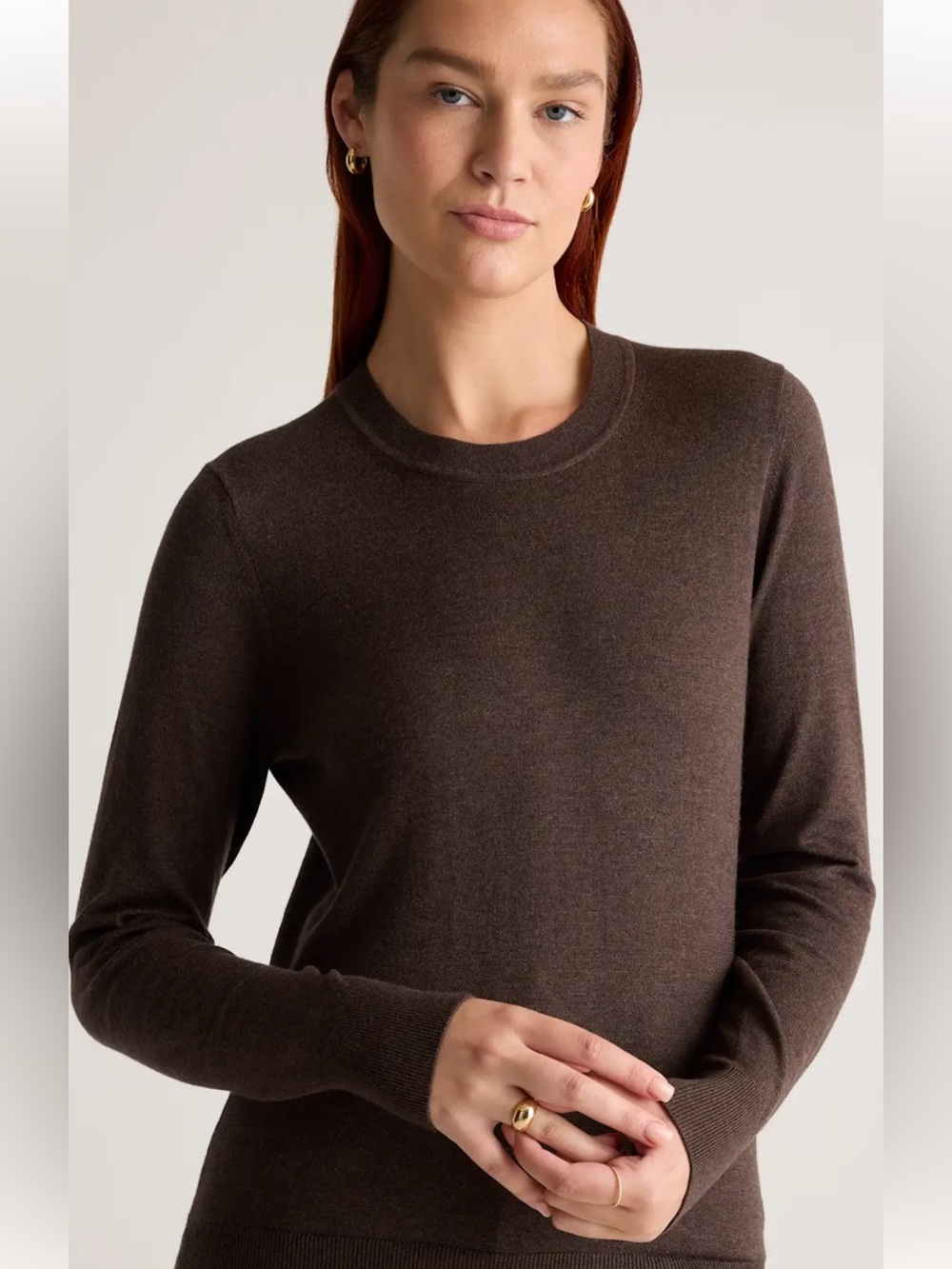 Quince size L Crewneck Sweater in Chocolate Brown cotton cashmere